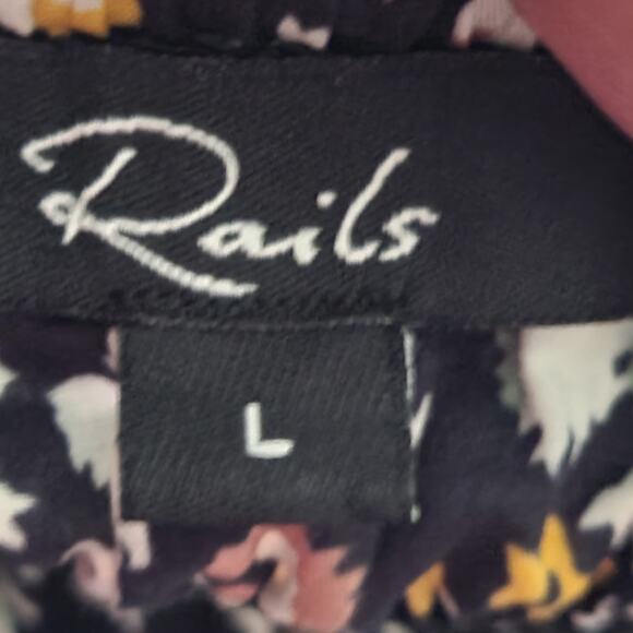 Rails Selena Black Mini Floral Midi Skirt L Lined Pull On Elastic Waist Gathered - Picture 2 of 10